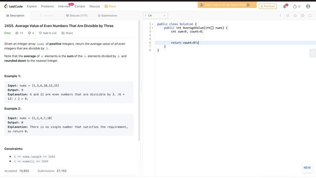 Average Value of Even Numbers That Are Divisible by Three #leetcode #csharp #easy смотреть онлайн
