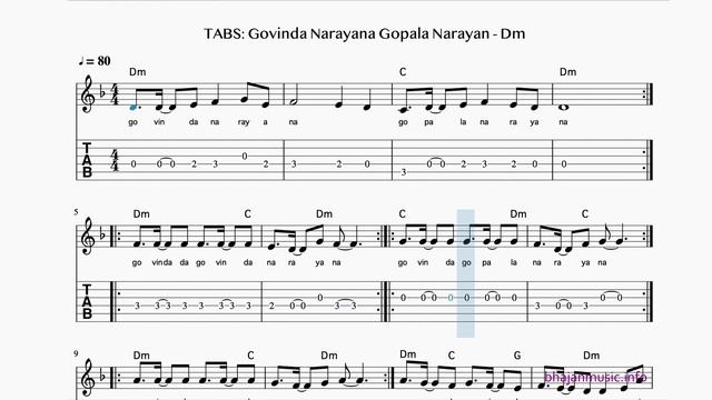 Govinda Narayana Gopala Narayana Chords, Guitar Tabs & Lyrics - Dm