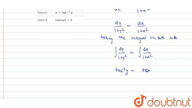 The solution of differential equation `(dy)/(dx)=(1+y^(2))/(1+x^(2))\"is\"` смотреть онлайн