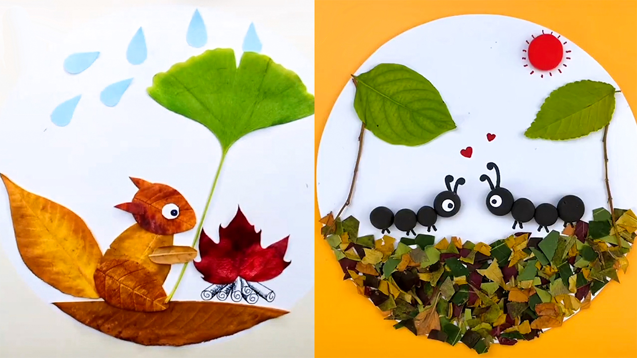 Простые ПОДЕЛКИ из ЛИСТЬЕВ своими руками. Как сделать картинку из листьев смотреть онлайн