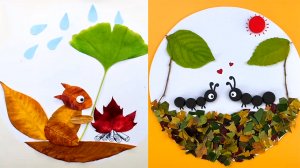 Простые ПОДЕЛКИ из ЛИСТЬЕВ своими руками. Как сделать картинку из листьев