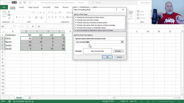 Excel: Find The Lowest/ Highest Values For Rows Or Columns W/ Conditional Formatting By Chris Menar