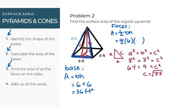 FIND THE SURFACE AREA OF PYRAMIDS AND CONES | GEOMETRY смотреть онлайн