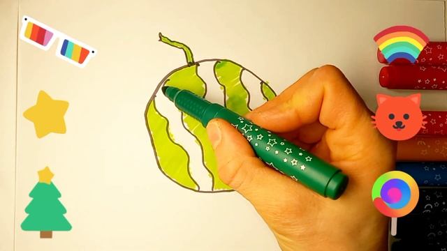 Рисуем маркерами АРБУЗ,Как нарисовать АРБУЗ,Играем Учимся,Для Детей,Рисуем с детьми.Draw WATERMELON смотреть онлайн