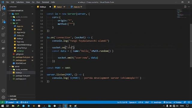 2-dars Socket.io - Eventlarni emit qilish, eventlarni handle qilish va broadcasting смотреть онлайн