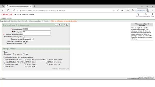 COMMENT CREE UN UTILISATEUR ORACLE AINSI QUE LE ROLE OU PRIVILEGE смотреть онлайн
