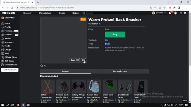 Roblox Item Free Oficial Do Roblox [Warm Pretzel Back Snacker]