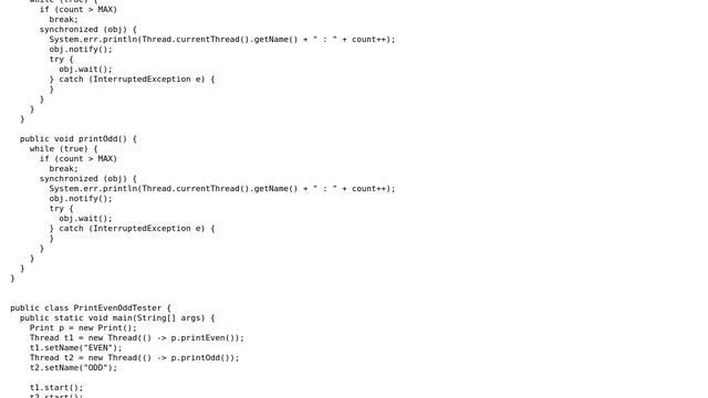 Code Review: Print odd and even numbers using two threads in Java смотреть онлайн