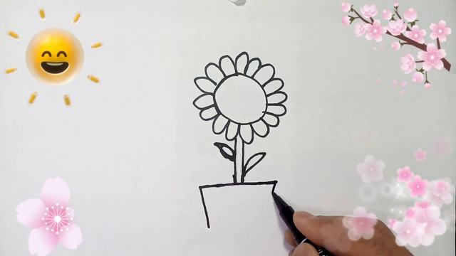 draw sunflower for kids, bolalar uchun kungaboqar chizish, нарисуем подсолнух для детей смотреть онлайн