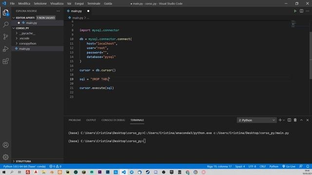 PYTHON/MYSQL Tutorial Italiano 09 - Eliminare tabelle con DROP TABLE смотреть онлайн