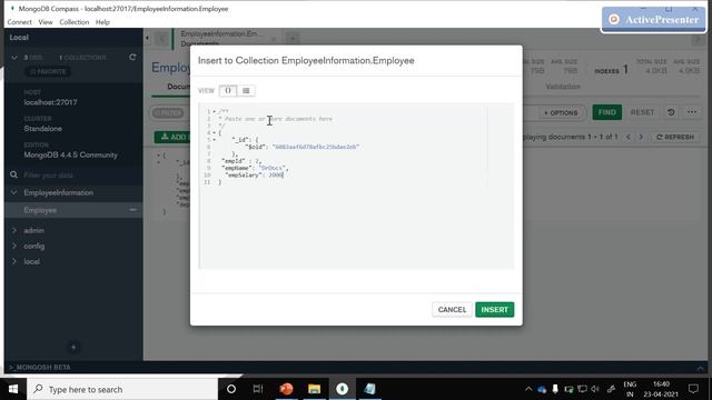 Insert Document into mongoDB collection using Compass GUI || MongoDB & C# CRUD Operations смотреть онлайн