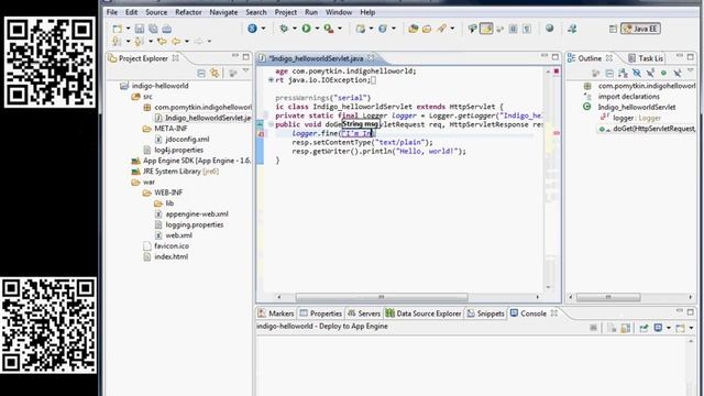 Logging : Google AppEngine Java tutorial Eclipse version 3.7 (Indigo) Google Plugin 2.5.0 смотреть онлайн
