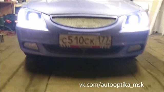 Установка квадратных билинз с АГ и гибкого ДХО с функцией поворотника на Hyundai Accent смотреть онлайн