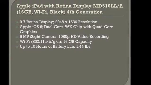 Apple iPad with Retina Display MD510LL/A (16GB, Wi-Fi, Black) 4th Generation смотреть онлайн