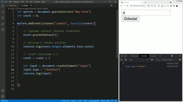 87. Moderní JavaScript - Společná výzva: Vypisujeme text z políčka včetně checkboxu (setAttribute) смотреть онлайн