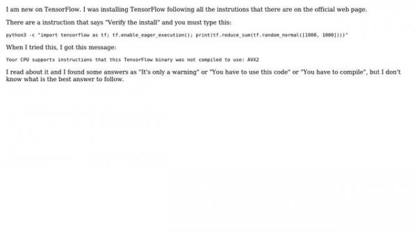 Your CPU supports instructions that this TensorFlow binary was not compiled to use: AVX2