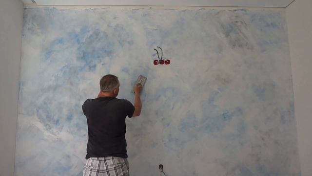 Венецианская штукатурка под голубой мрамор. Ручная работа. Таймлапс. смотреть онлайн