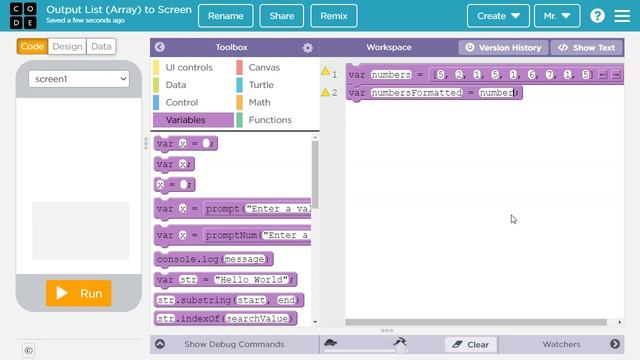 Display A List (Array) On The Screen - Block Code - Code.org (App Lab) смотреть онлайн