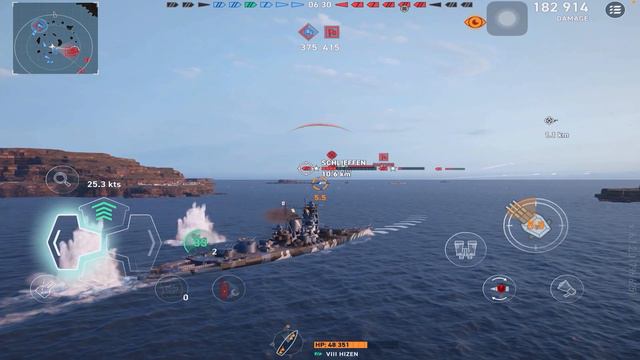 Japanese battleship HIZEN - 224K Damage - World of Warships Legends (Mobile) смотреть онлайн