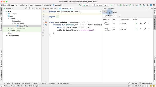 Как в Android Studio запустить первое приложение Hello World смотреть онлайн