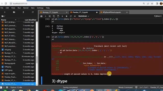 Pandas || Series Parameter | data | index | dtype | name |copy | Hindi смотреть онлайн