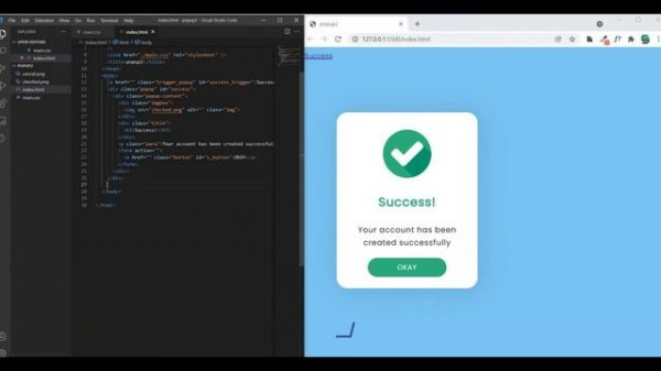 Complete code for Success and Error alert popup in HTML, CSS and JS