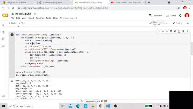 Insertion sort (Ascending) Python смотреть онлайн