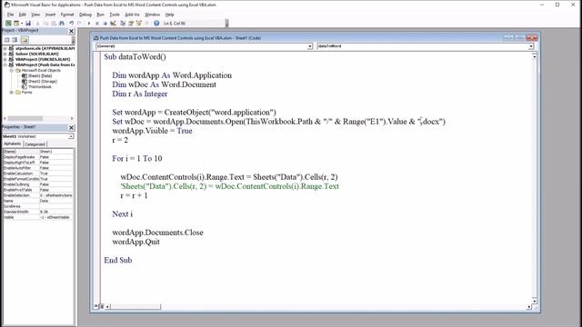 Push Data from Excel to MS Word Content Controls using Excel VBA смотреть онлайн