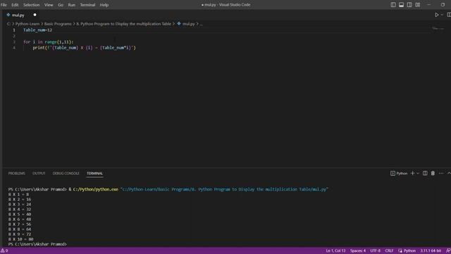 Python Program to Display the multiplication Table смотреть онлайн