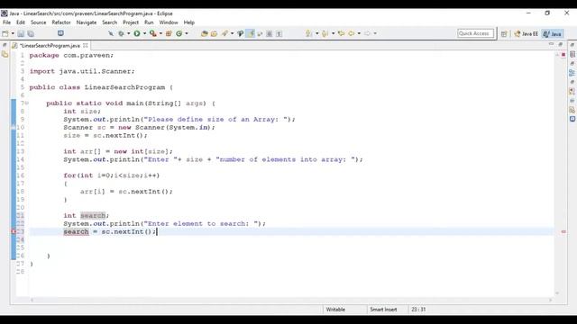 Linear Search Algorithm Program in Java in Hindi смотреть онлайн
