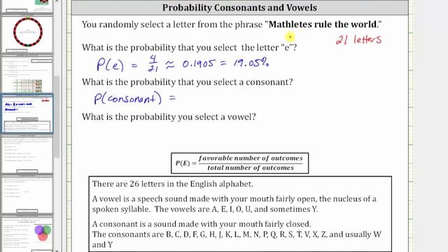 Probability of Select a Letter, Consonant, and Vowel from a Sentence смотреть онлайн