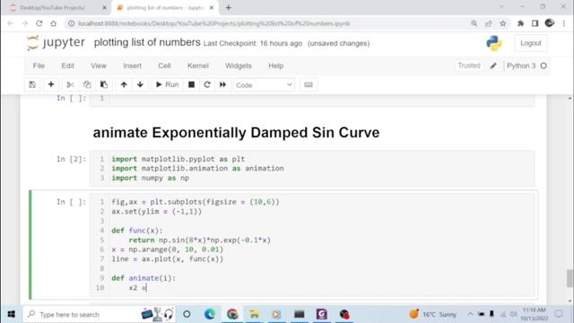 Animate Exponentially Damped Sin Curve| Python for Beginners| matplotlib tutorial for Beginners смотреть онлайн