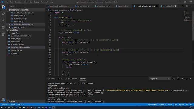Optimizing Palindrome Detection code in python смотреть онлайн