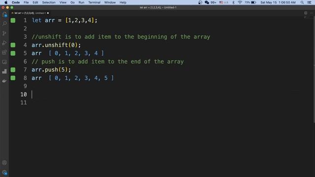 JavaScript Add/Remove Item of Array (unshift, push, shift, pop) смотреть онлайн