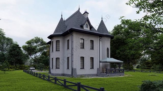 Проект дома "Замок" 140 кв. м. Белый кирпич смотреть онлайн