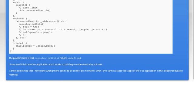 Cannot access this whilst debouncing search request in Vue with Lodash? смотреть онлайн