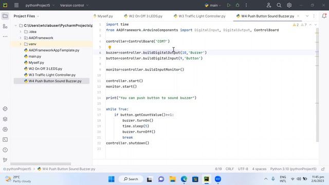 Prog Part 7. PyCharm: Press Push Button (Input) to Activate the Buzzer (Output) Thru Arduino UNO. смотреть онлайн