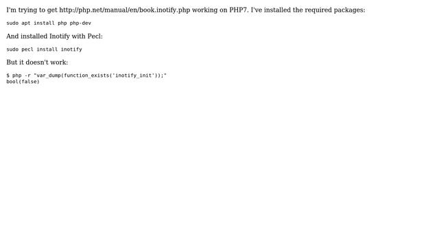 Ubuntu: How does one install the PECL inotify extension for PHP7? смотреть онлайн