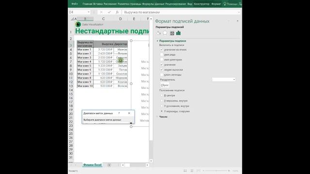 Нестандартные подписи на диаграмме в Excel. смотреть онлайн