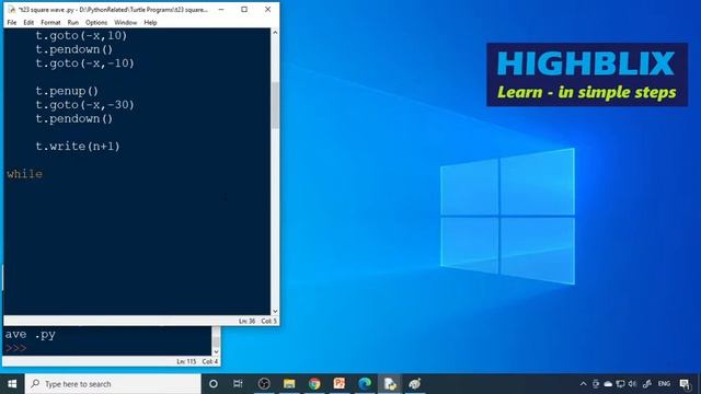 Generating square waves | Python Turtle Graphics Program Example 9 | Learn Python Turtle Programmin смотреть онлайн