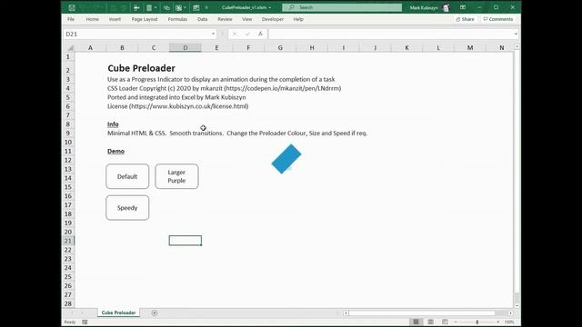 Cube Preloader - Progress Indicator to display an animation during a completion of a task for Excel смотреть онлайн