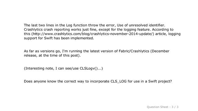 iOS : How to use Crashlytics logging in Swift? смотреть онлайн