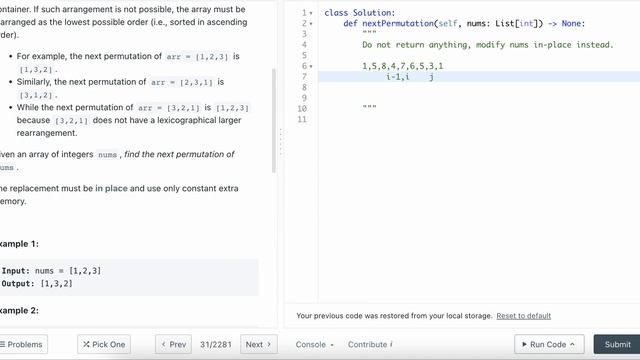LEETCODE 31 NEXT PERMUTATION PYTHON смотреть онлайн