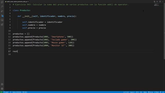 Python - Ejercicio 943: Suma del Precio de Varios Productos con la Función add() de operator смотреть онлайн
