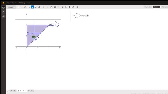Given a triangle rotated about line y = 5, find volume of solid of revolution with 3 methods. смотреть онлайн