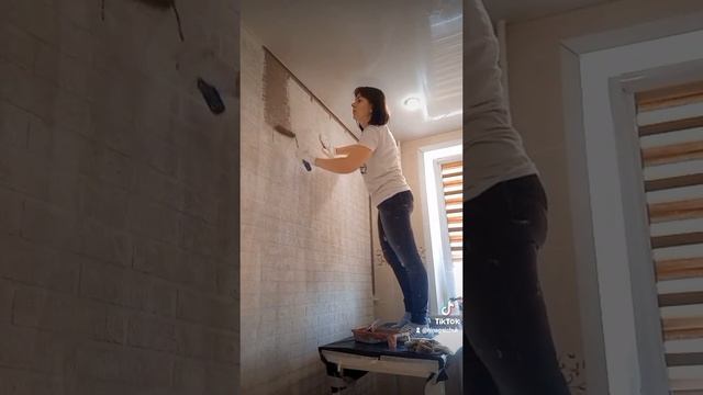 Покраска имитации кирпичной кладки. Цвет Шоколад.
