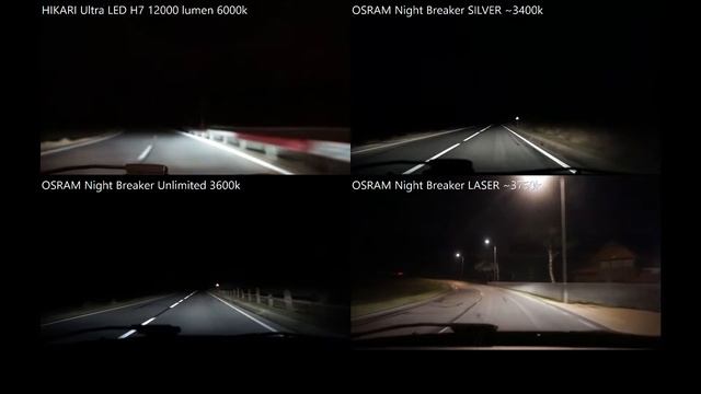 HIKARI Ultra LED 12000lm 6000k vs OSRAM Night Breaker Silver 3400k, Unlimited 3600k, LASER 3750k смотреть онлайн