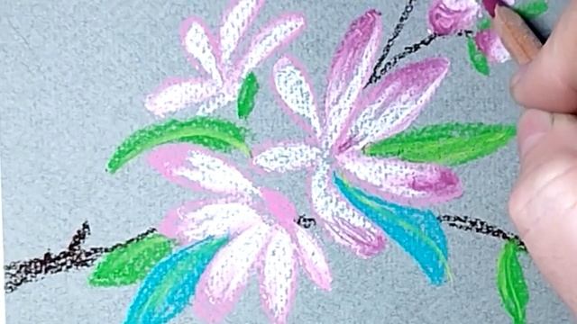 ???Розовое цветение. Рисунок сухой пастелью на тонированной бумаге.??? смотреть онлайн