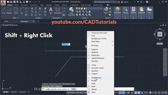 AutoCAD Draw Line 90 Degrees to Another смотреть онлайн