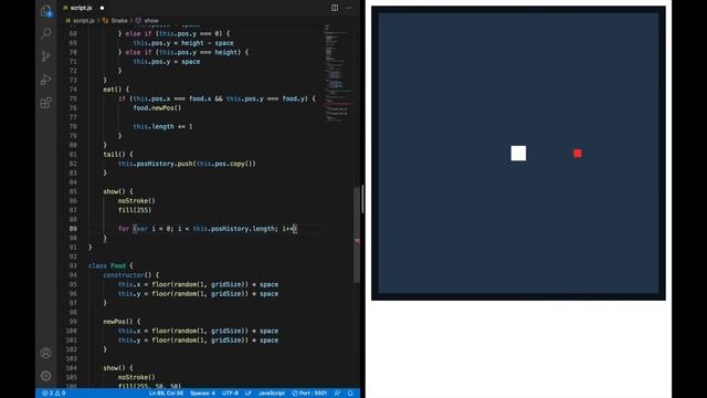 Snake tutorial in p5.js #2 | The food object & the tail смотреть онлайн